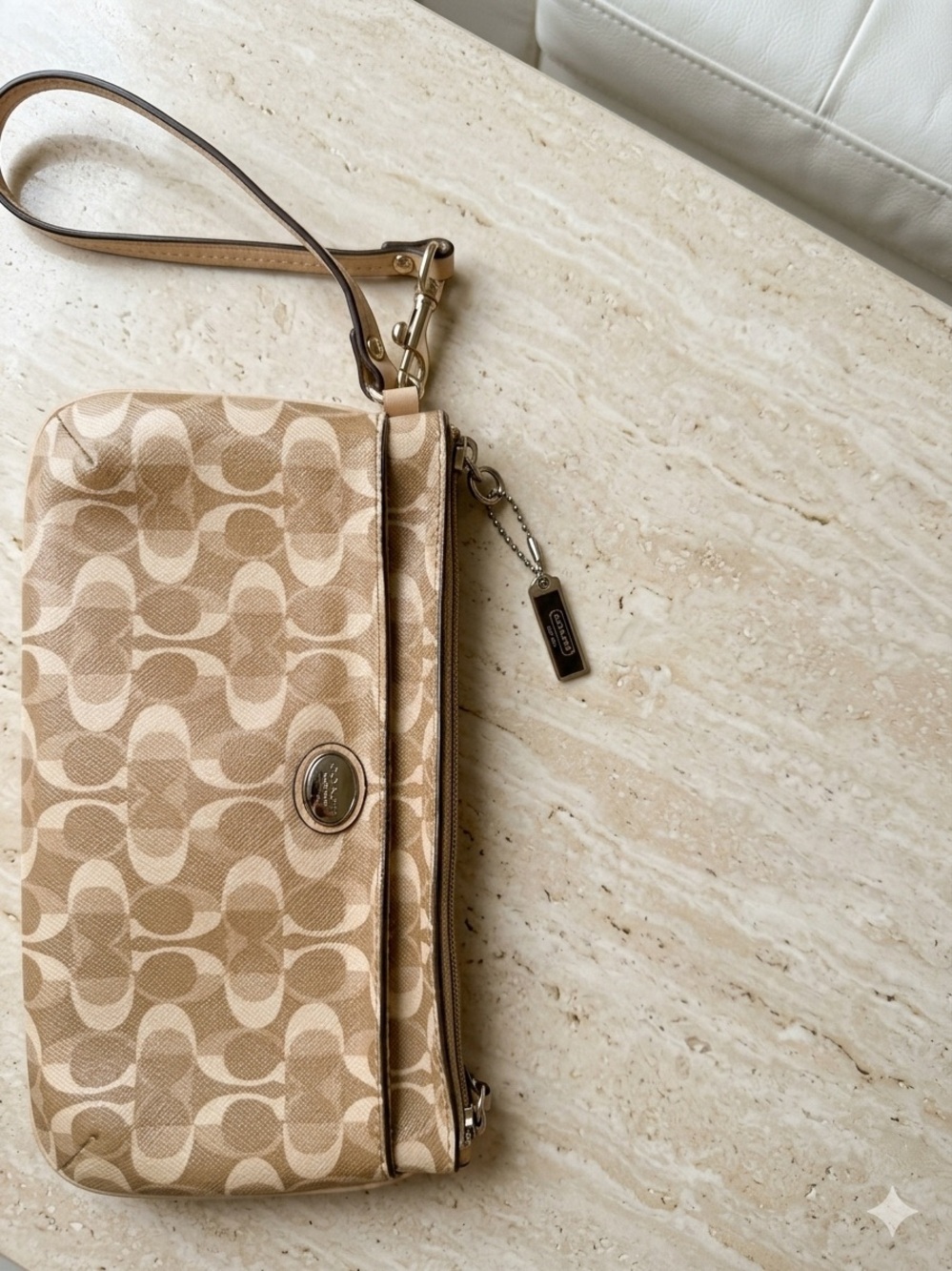 Coach Tan Signature Wristlet Clutch